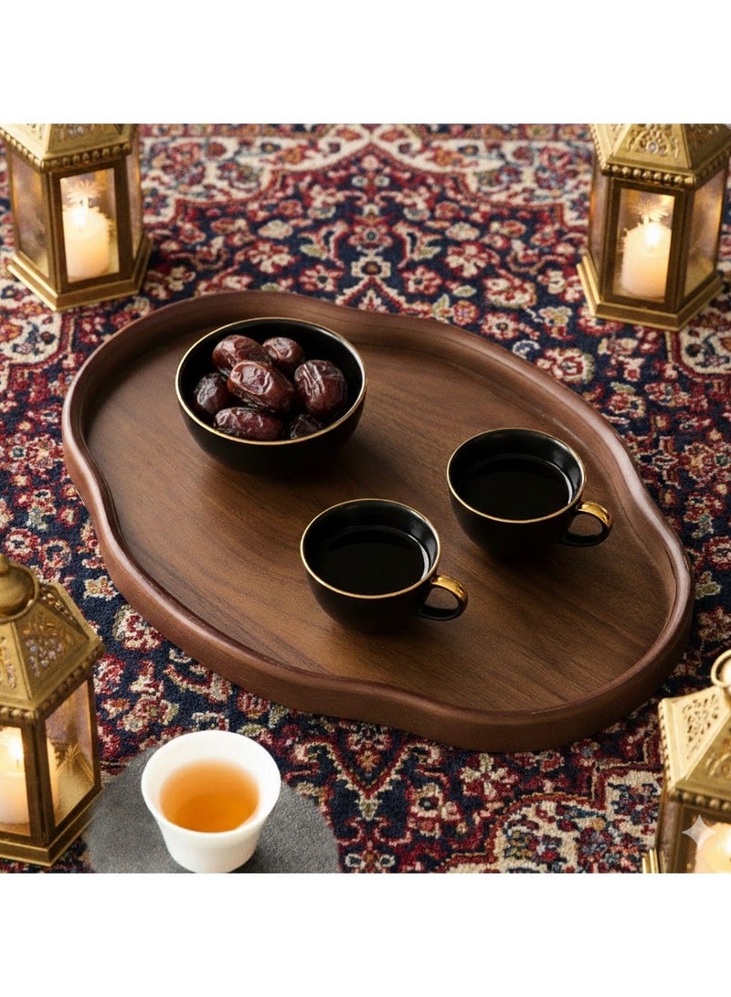 Recycled Walnut Wood Decorative Tray - Vintage Irregular Shape , Ramadan Serving Tray for Tea/Desserts, Home Gift Decor - Image 1